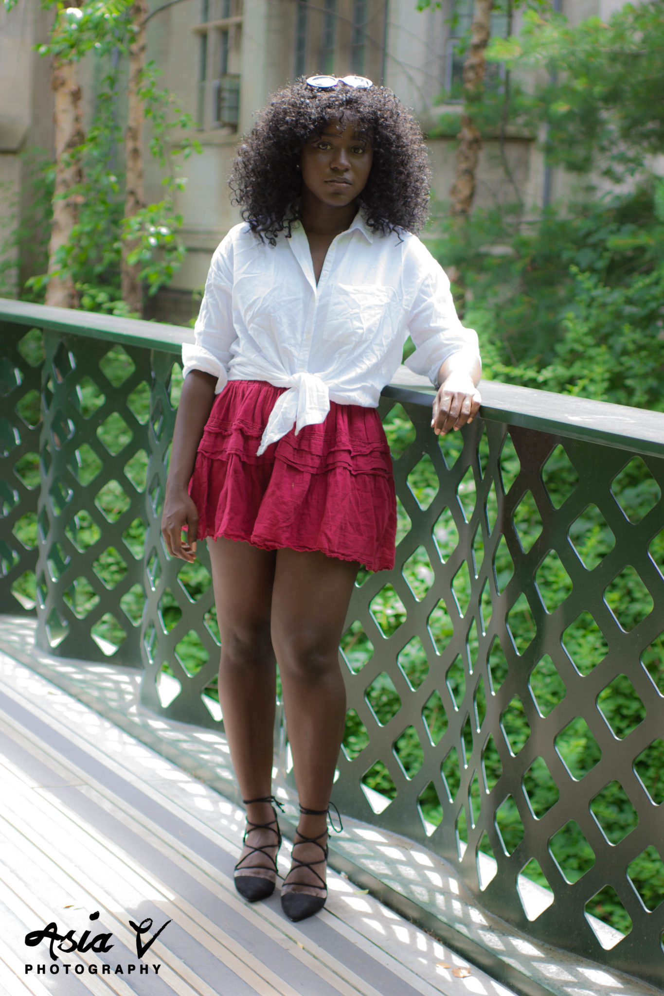 White Shirt, Red Mini Skirt - Amoafoa