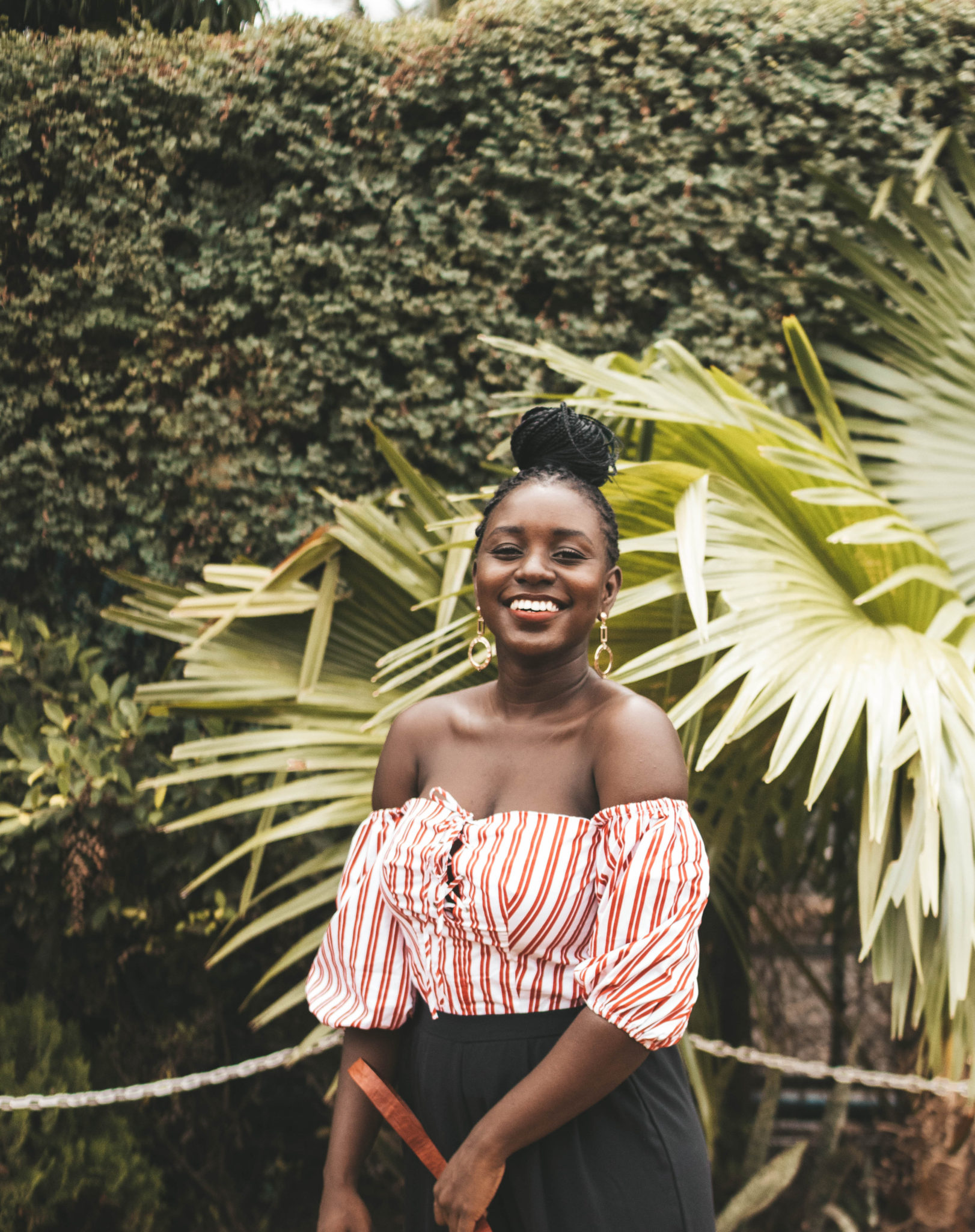 Red striped off the shoulder online top