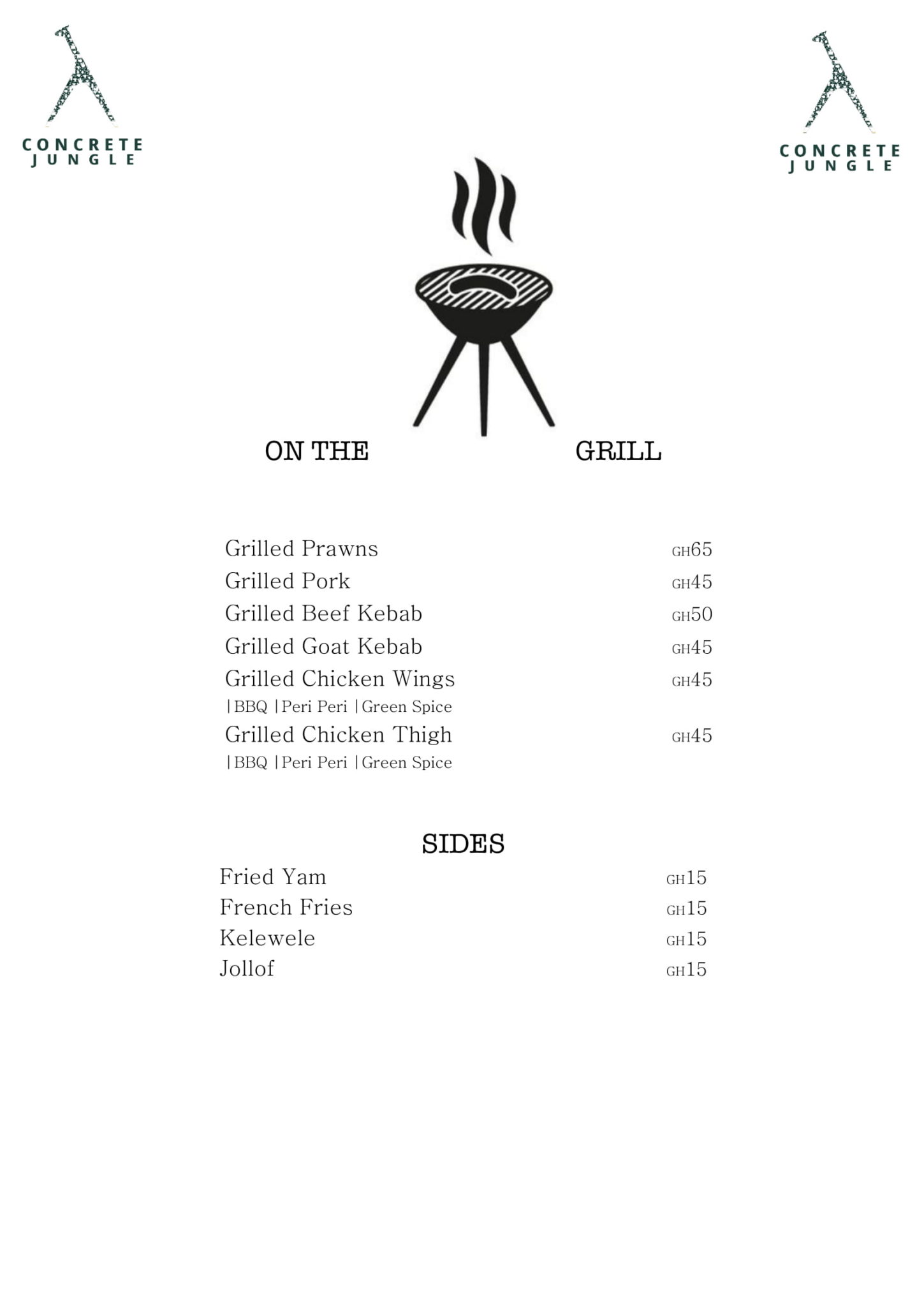 concrete jungle accra grill menu